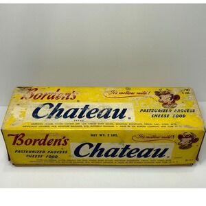 Vintage Bordens Chateau Cheese 2lb Box Elsie the Cow Advertising Cardboard 1960s